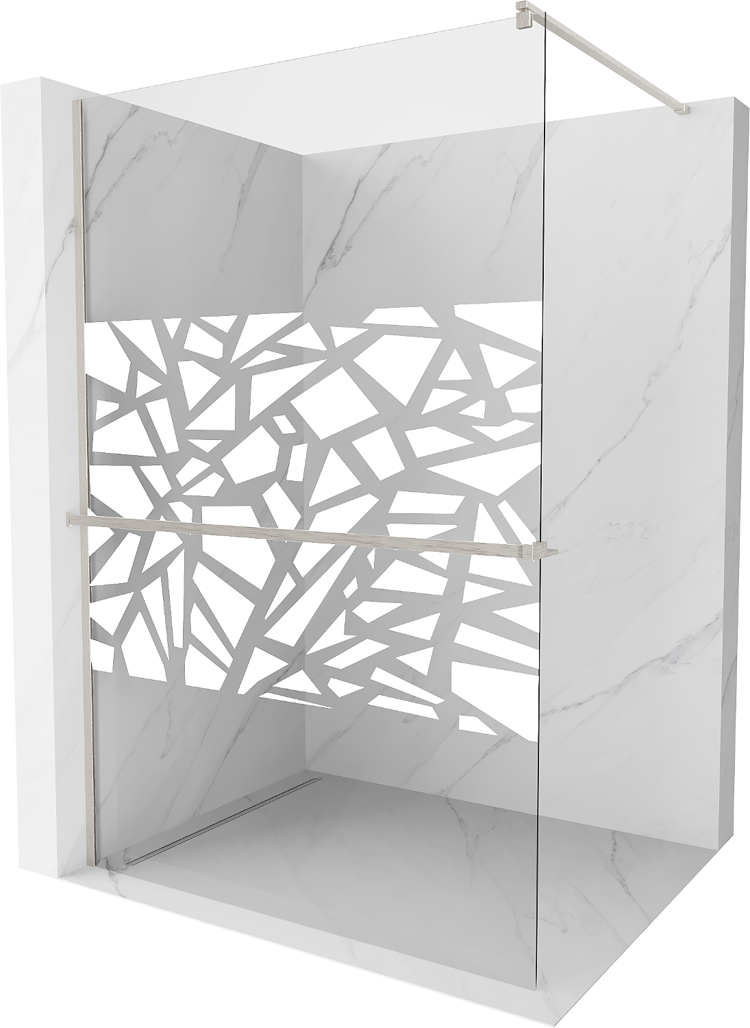 Mexen Kioto+ ścianka prysznicowa z półką Walk-in 70 x 200 cm, biały wzór, nikiel szczotkowany - 800-070-121-97-85