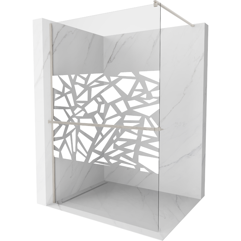 Mexen Kioto+ ścianka prysznicowa z półką Walk-in 80 x 200 cm, biały wzór, nikiel szczotkowany - 800-080-121-97-85