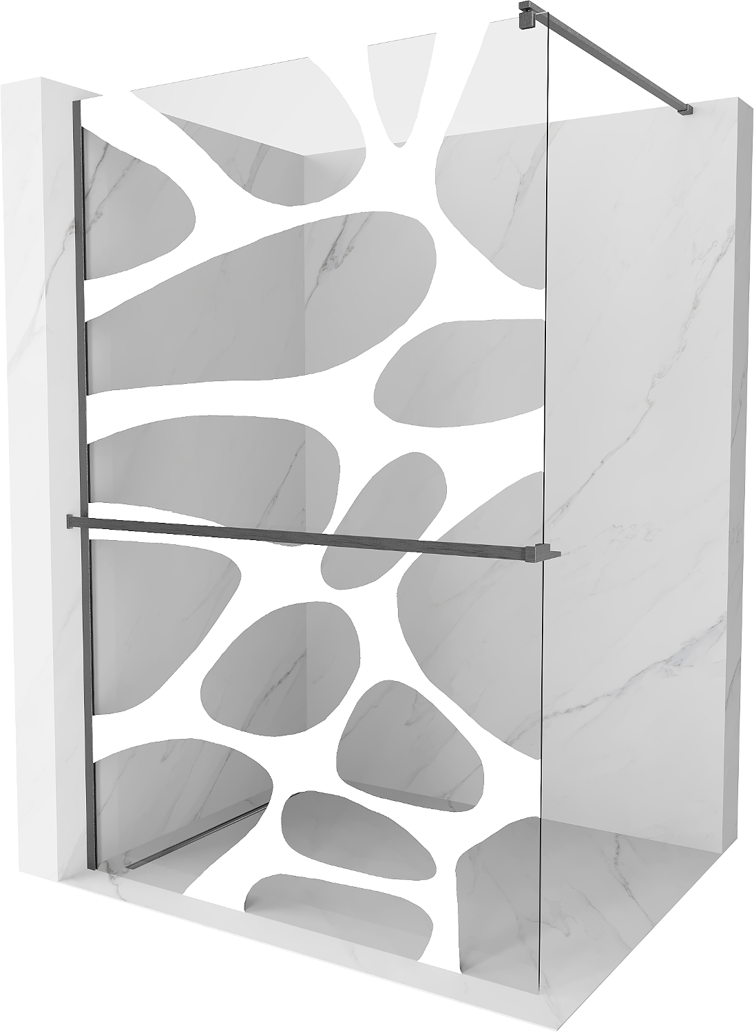 Mexen Kioto+ ścianka prysznicowa z półką Walk-in 110 x 200 cm, biały wzór, gun gray szczotkowany - 800-110-121-66-97