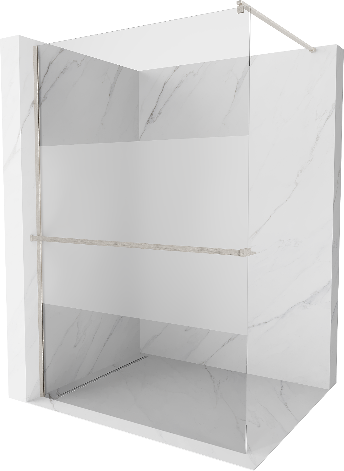 Mexen Kioto+ ścianka prysznicowa z półką Walk-in 110 x 200 cm, transparent/szron, nikiel szczotkowany - 800-110-121-97-35