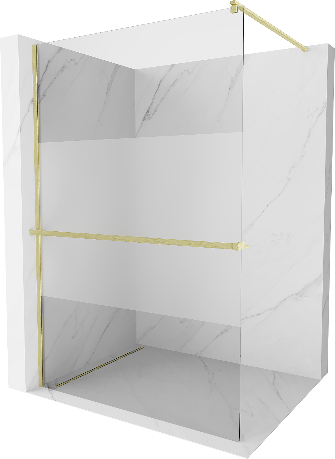 Mexen Kioto+ ścianka prysznicowa z półką Walk-in 70 x 200 cm, transparent/szron, złota szczotkowana - 800-070-121-55-35