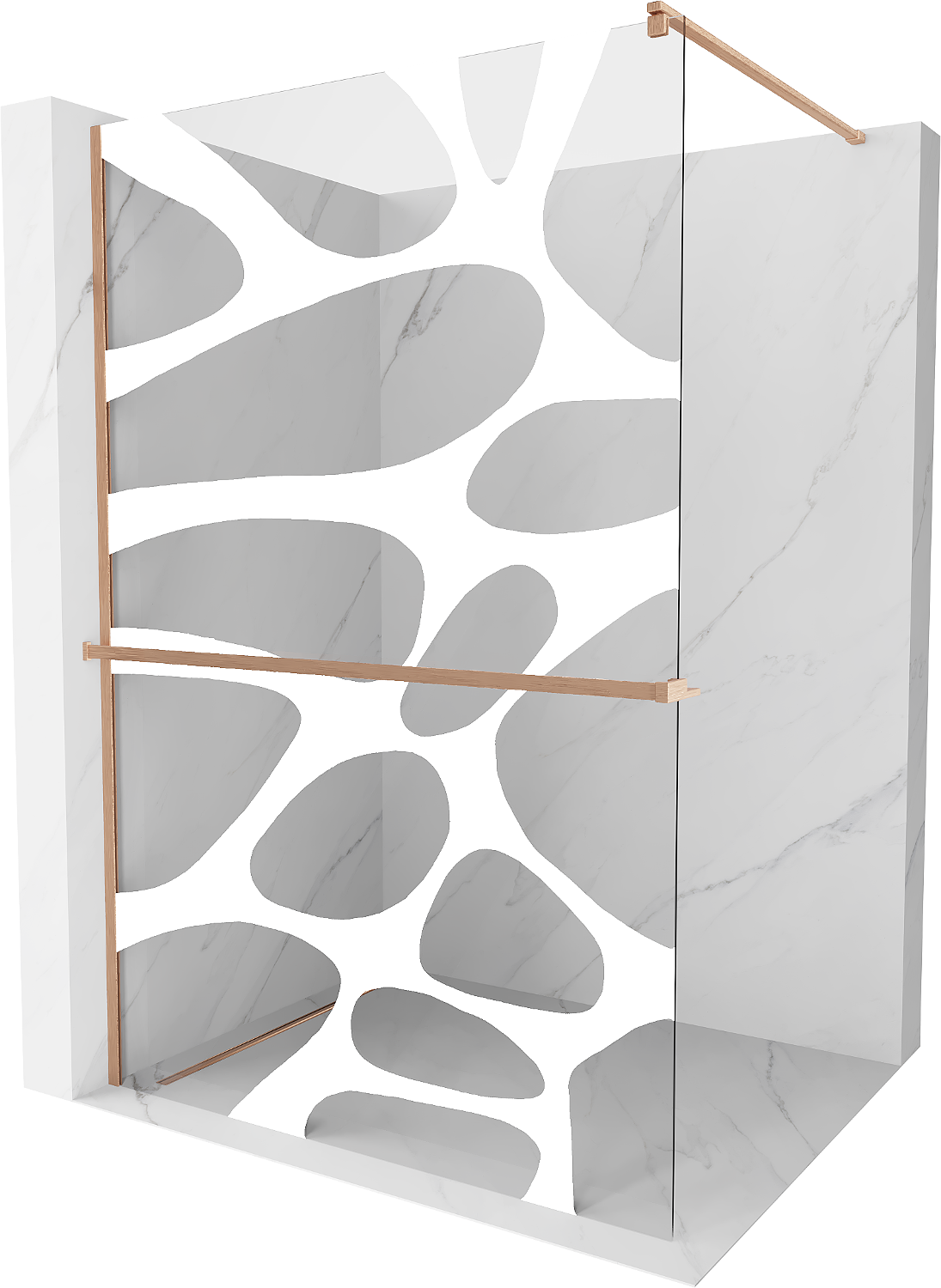Mexen Kioto+ ścianka prysznicowa z półką Walk-in 100 x 200 cm, biały wzór, miedź szczotkowana - 800-100-121-65-97