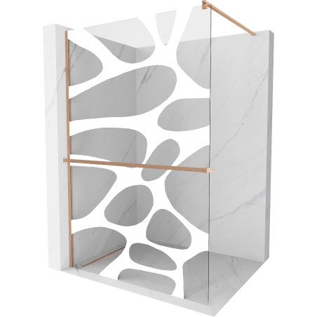 Mexen Kioto+ ścianka prysznicowa z półką Walk-in 110 x 200 cm, biały wzór, miedź szczotkowana - 800-110-121-65-97