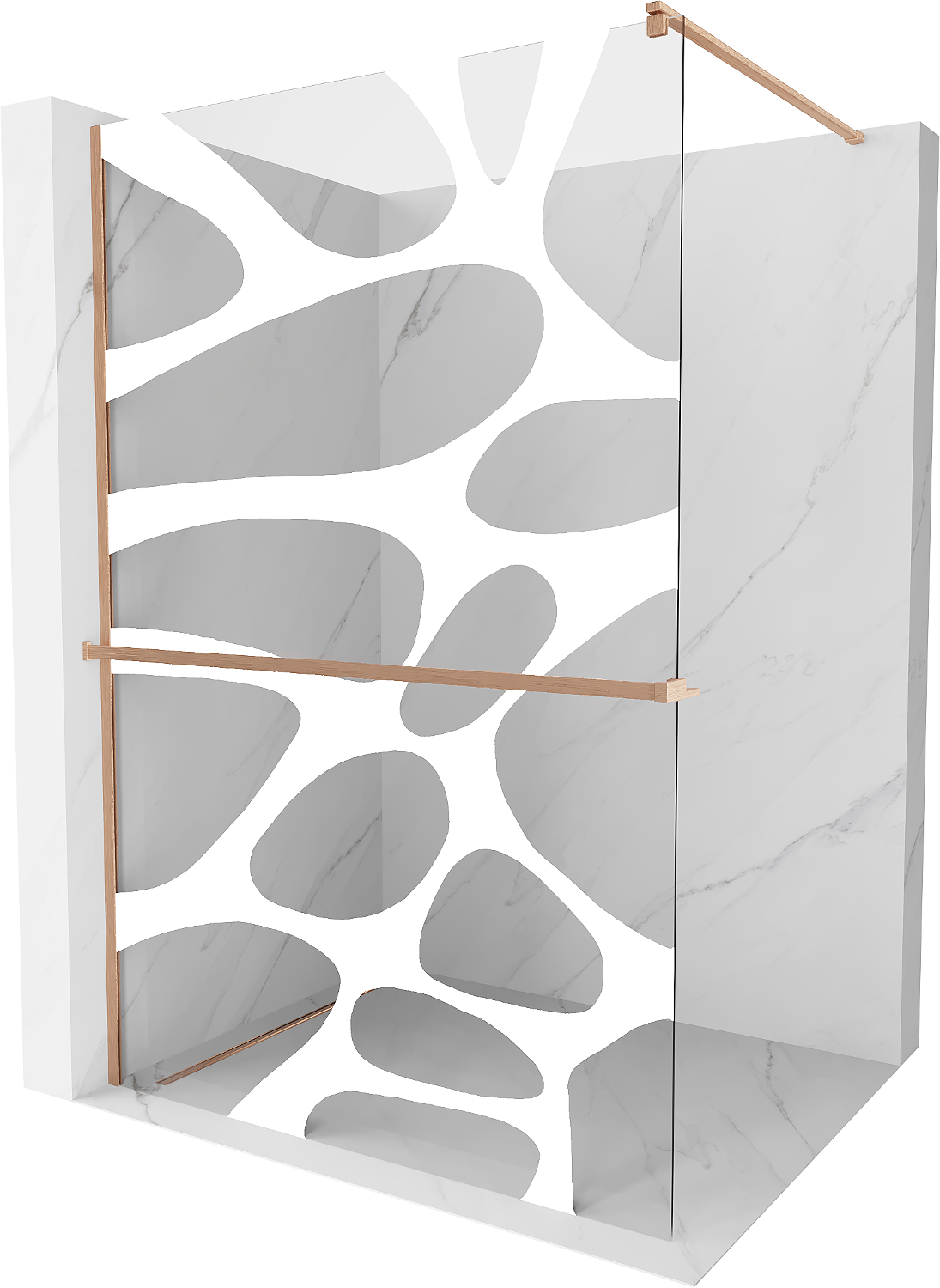 Mexen Kioto+ ścianka prysznicowa z półką Walk-in 120 x 200 cm, biały wzór, miedź szczotkowana - 800-120-121-65-97