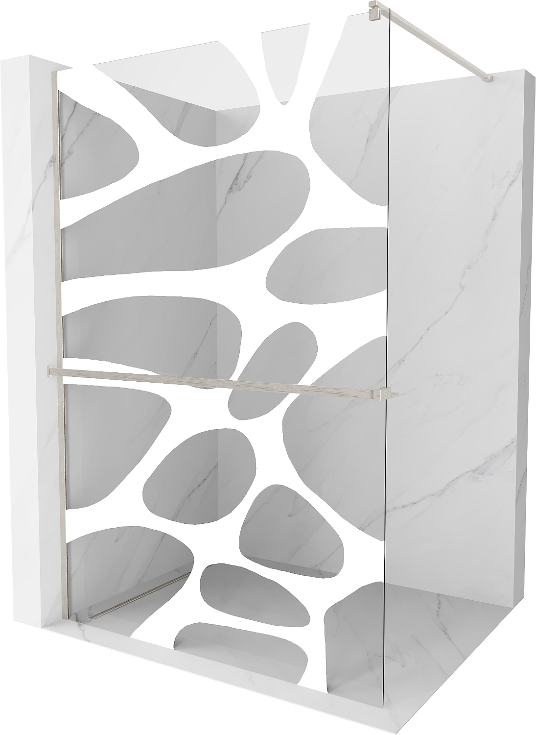 Mexen Kioto+ ścianka prysznicowa z półką Walk-in 70 x 200 cm, biały wzór, nikiel szczotkowany - 800-070-121-97-97