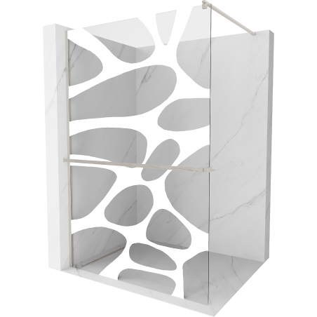 Mexen Kioto+ ścianka prysznicowa z półką Walk-in 100 x 200 cm, biały wzór, nikiel szczotkowany - 800-100-121-97-97