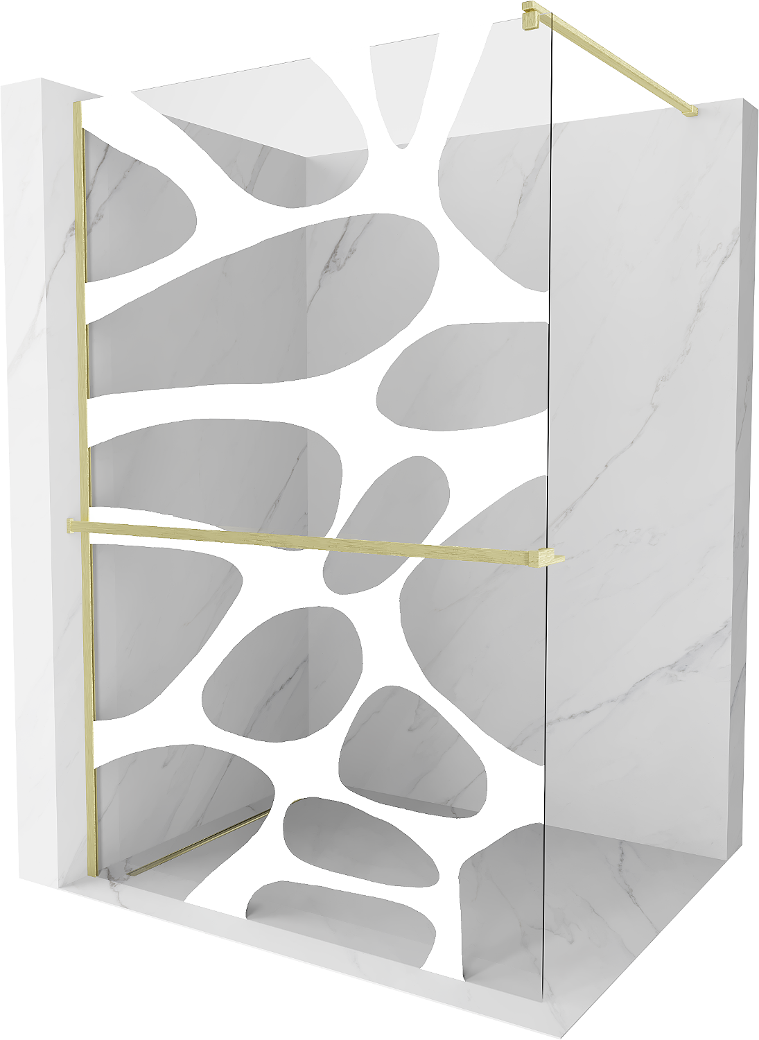 Mexen Kioto+ ścianka prysznicowa z półką Walk-in 80 x 200 cm, biały wzór, złota szczotkowana - 800-080-121-55-97