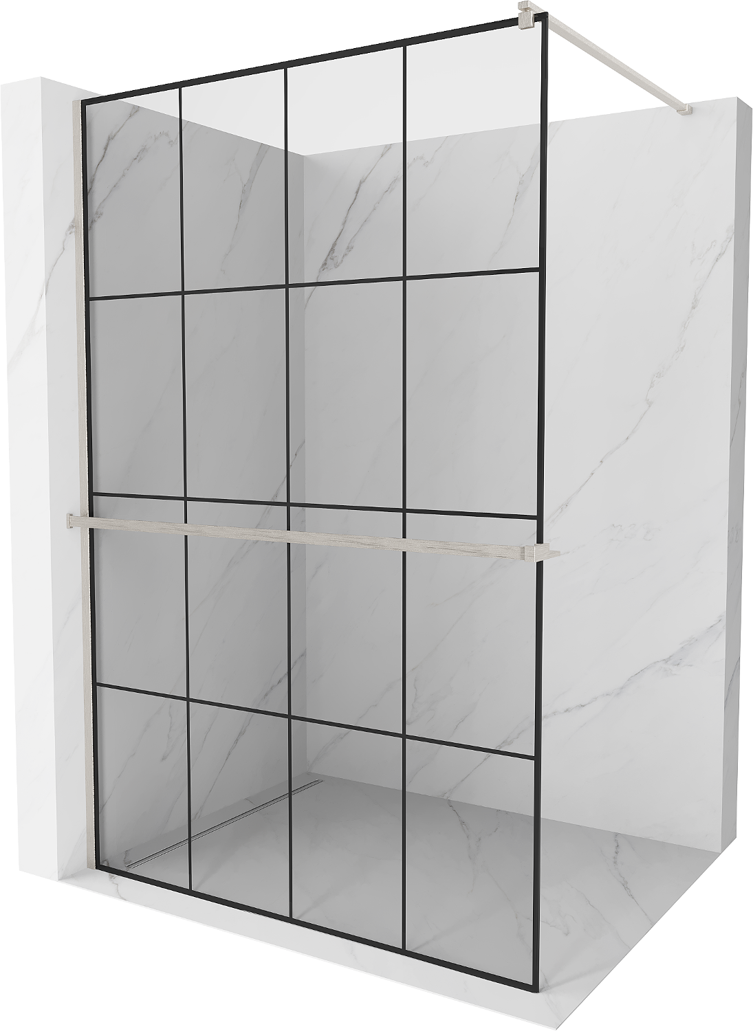 Mexen Kioto+ ścianka prysznicowa z półką Walk-in 130 x 200 cm, czarny wzór, nikiel szczotkowany - 800-130-121-97-77