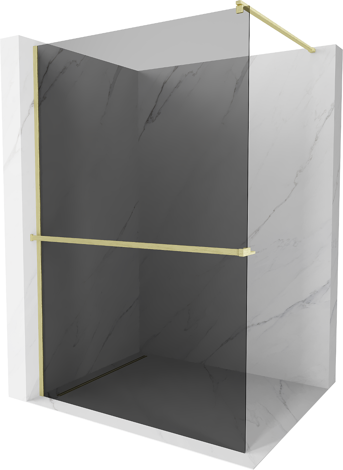 Mexen Kioto+ ścianka prysznicowa z półką Walk-in 110 x 200 cm, grafit, złota szczotkowana - 800-110-121-55-40