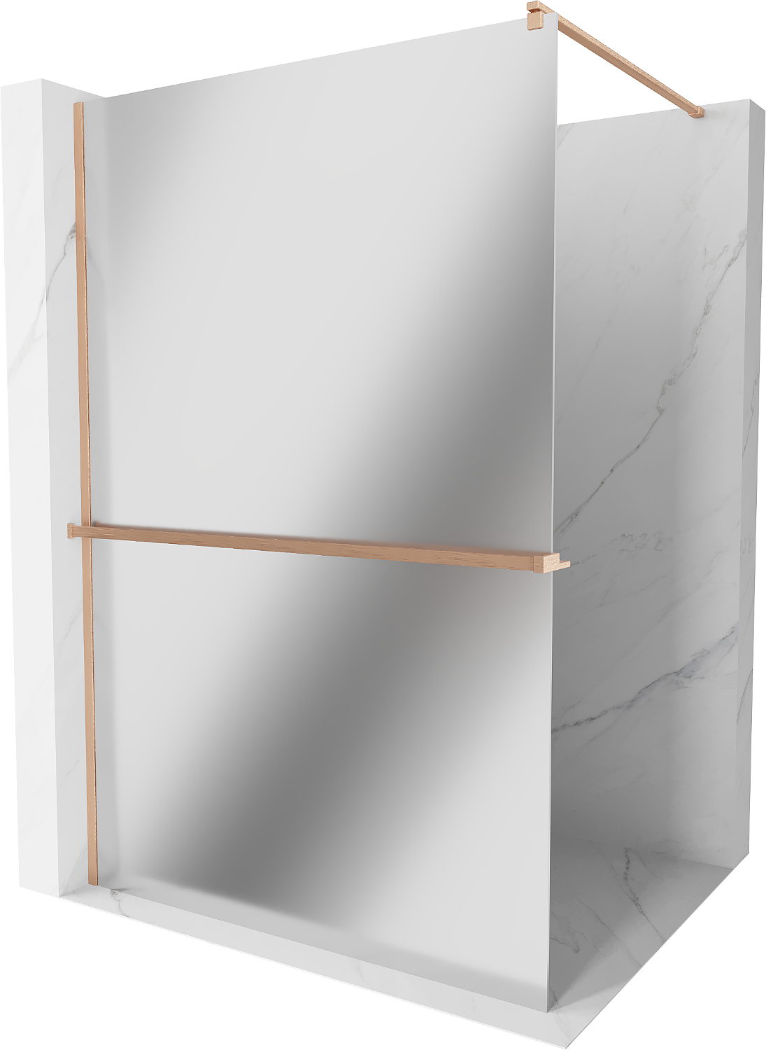 Mexen Kioto+ ścianka prysznicowa z półką Walk-in 90 x 200 cm, lustro, miedź szczotkowana - 800-090-121-65-50
