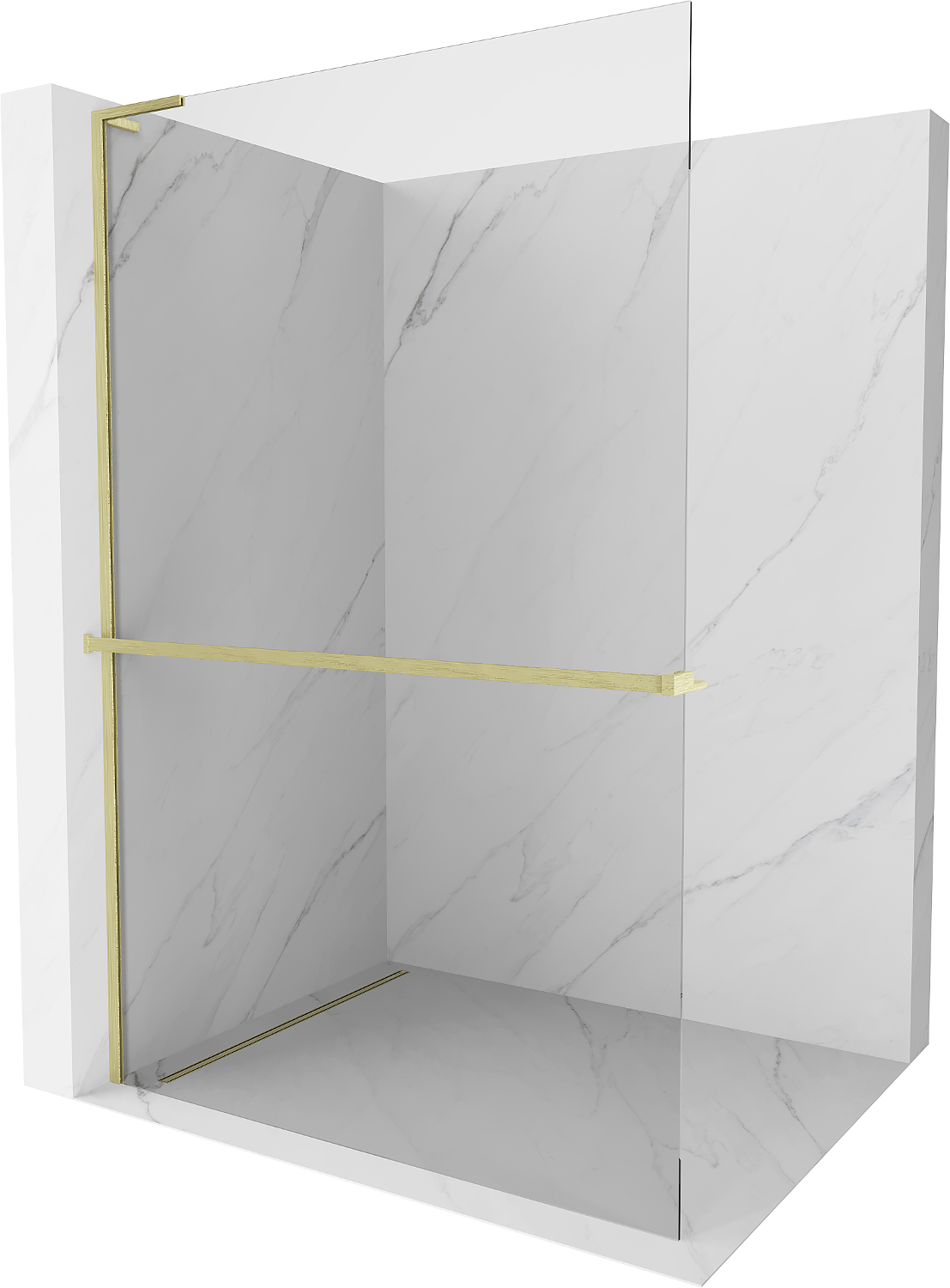 Mexen Kioto+ L ścianka prysznicowa z półką Walk-in 55 x 200 cm, transparent, złota szczotkowana - 800-055-123-55-00