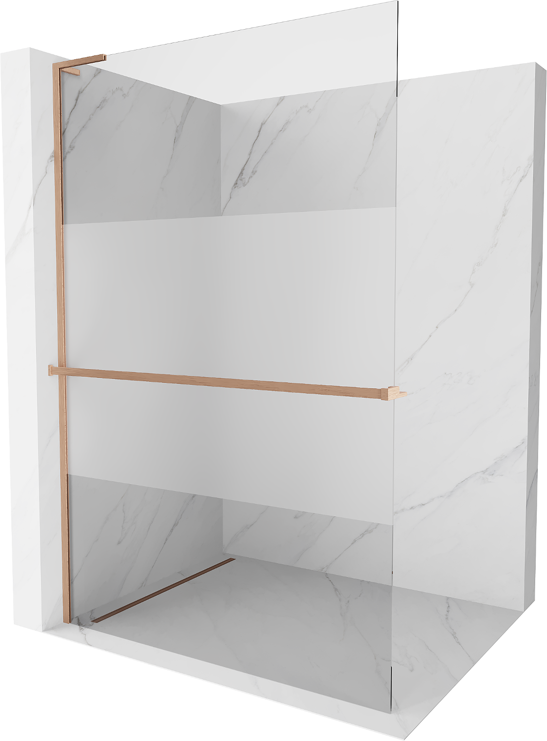 Mexen Kioto+ L ścianka prysznicowa z półką Walk-in 80 x 200 cm, transparent/szron, miedź szczotkowana - 800-080-123-65-35