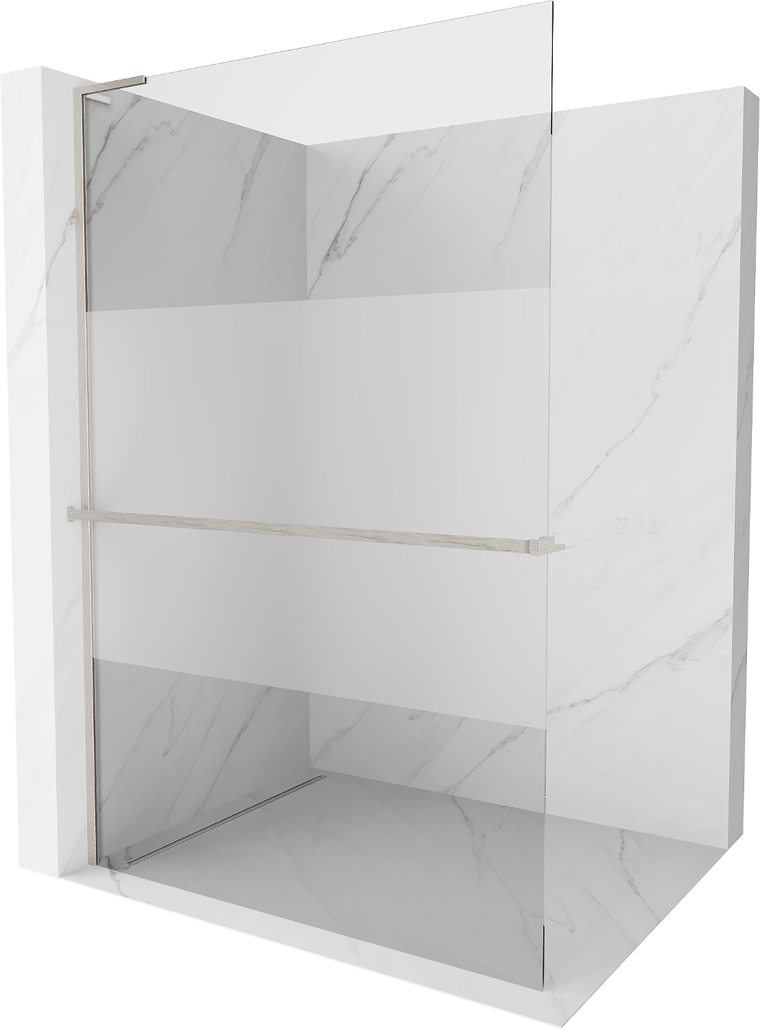 Mexen Kioto+ L ścianka prysznicowa z półką Walk-in 70 x 200 cm, transparent/szron, nikiel szczotkowany - 800-070-123-97-35