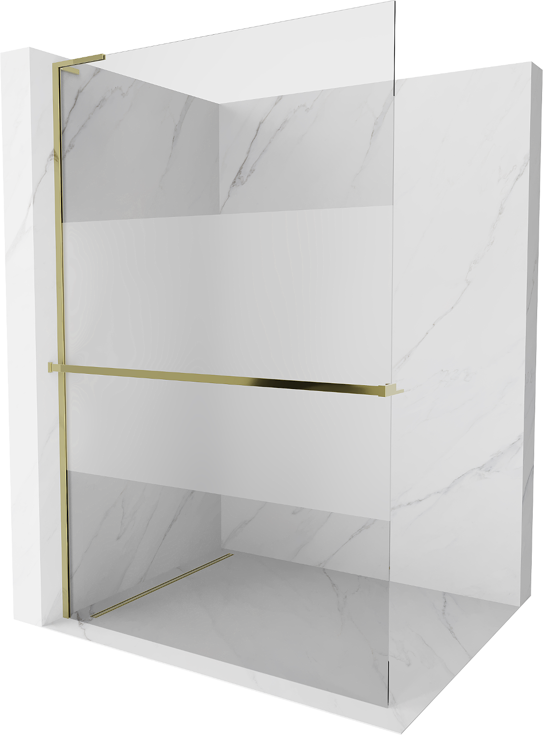 Mexen Kioto+ L ścianka prysznicowa z półką Walk-in 80 x 200 cm, transparent/szron, złota - 800-080-123-50-35