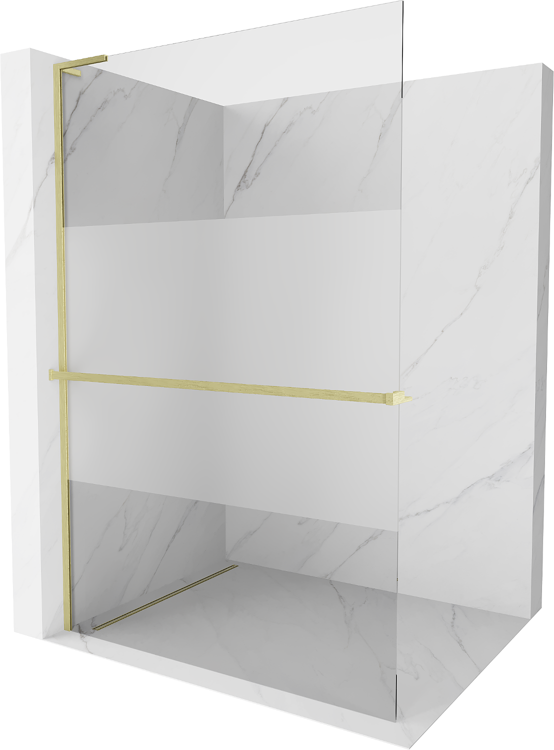 Mexen Kioto+ L ścianka prysznicowa z półką Walk-in 70 x 200 cm, transparent/szron, złota szczotkowana - 800-070-123-55-35