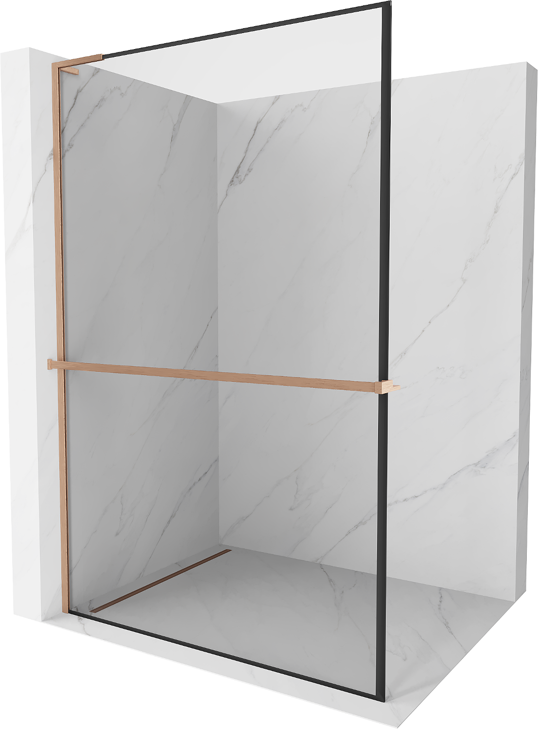 Mexen Kioto+ L ścianka prysznicowa z półką Walk-in 70 x 200 cm, czarny wzór, miedź szczotkowana - 800-070-123-65-70