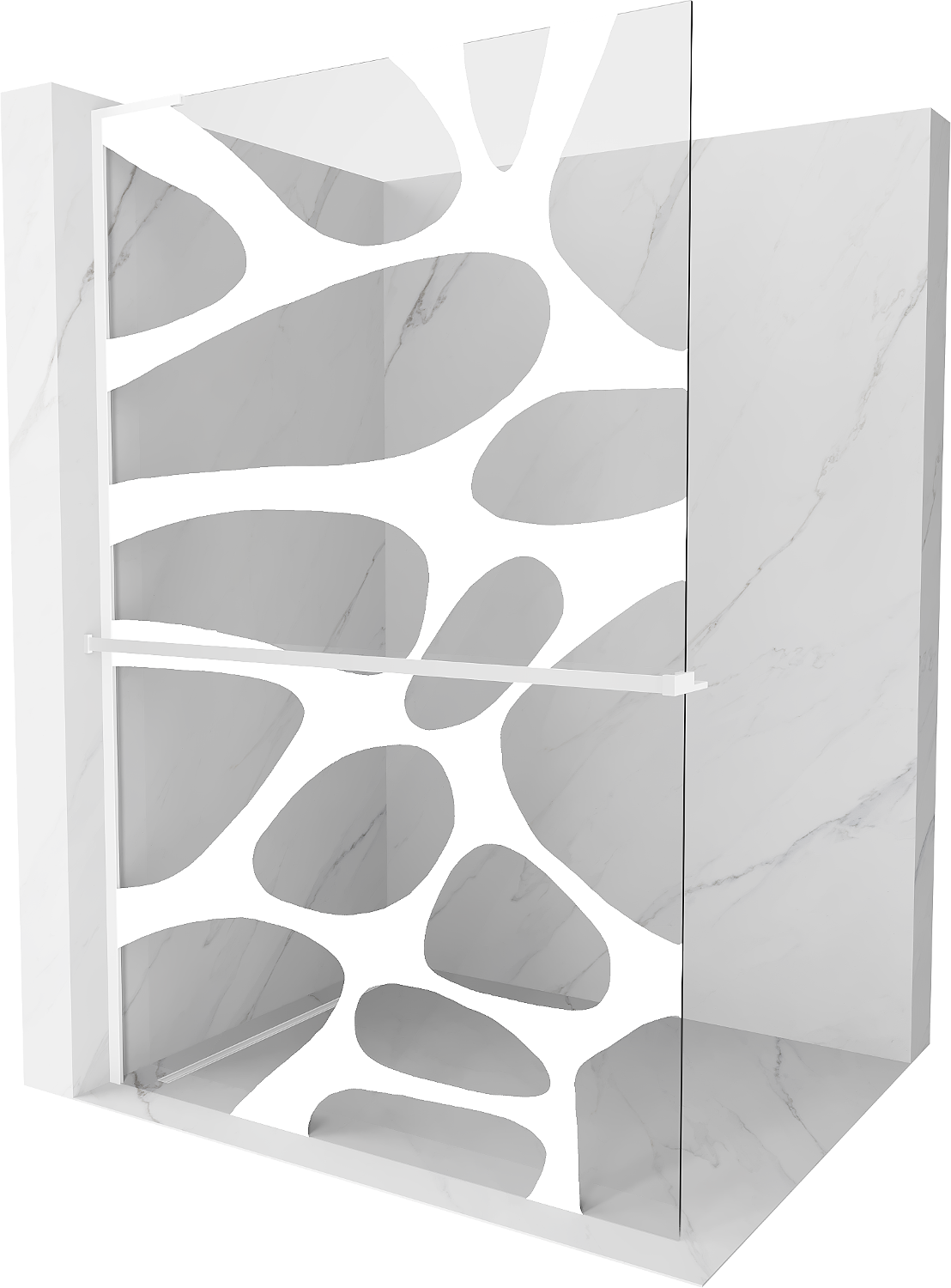 Mexen Kioto+ L ścianka prysznicowa z półką Walk-in 100 x 200 cm, biały wzór, biała - 800-100-123-20-97