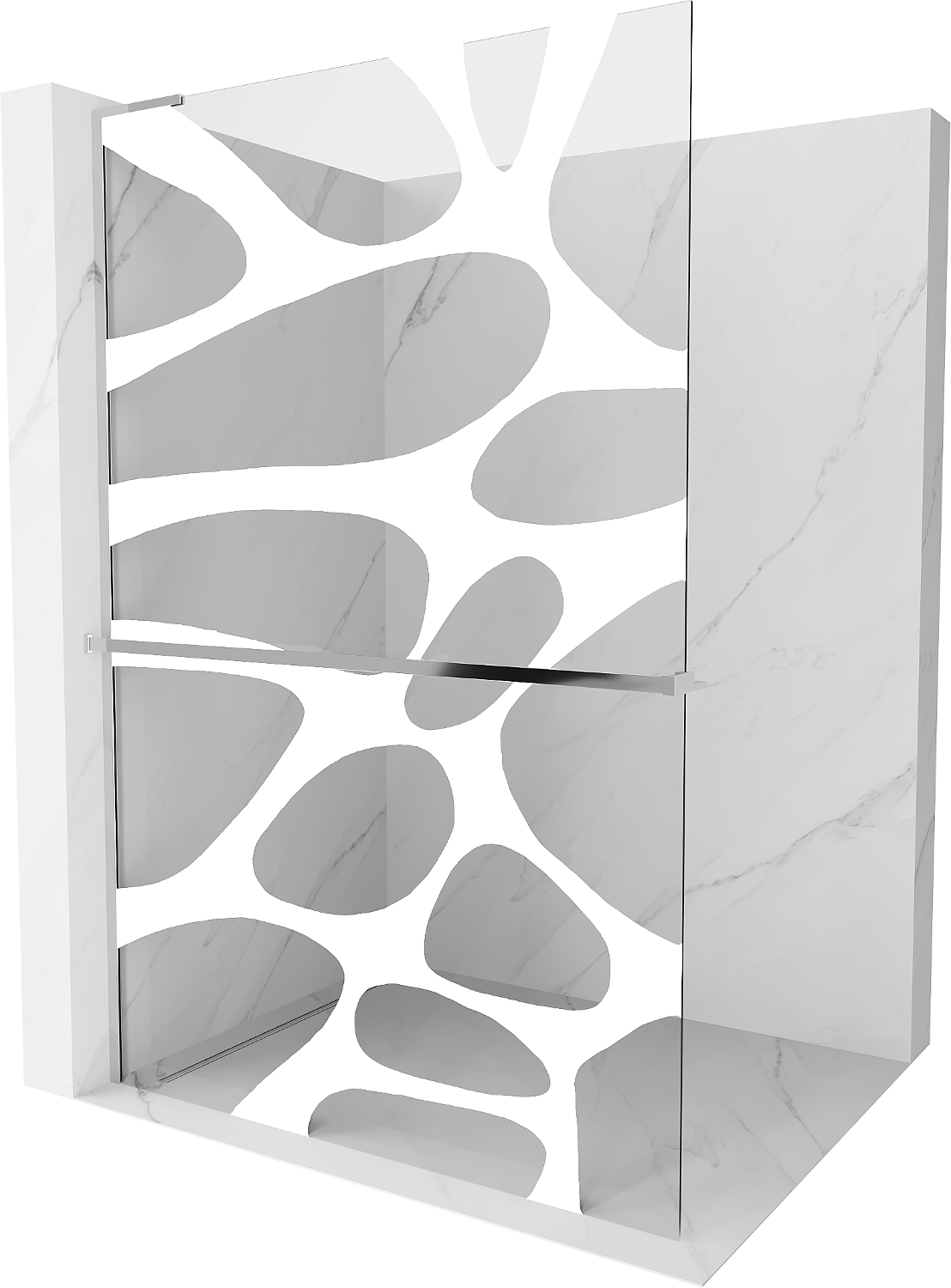 Mexen Kioto+ L ścianka prysznicowa z półką Walk-in 80 x 200 cm, biały wzór, chrom - 800-080-123-01-97