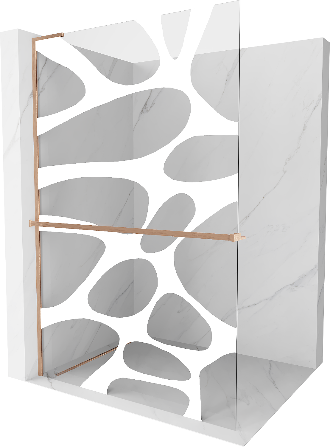 Mexen Kioto+ L ścianka prysznicowa z półką Walk-in 110 x 200 cm, biały wzór, miedź szczotkowana - 800-110-123-65-97