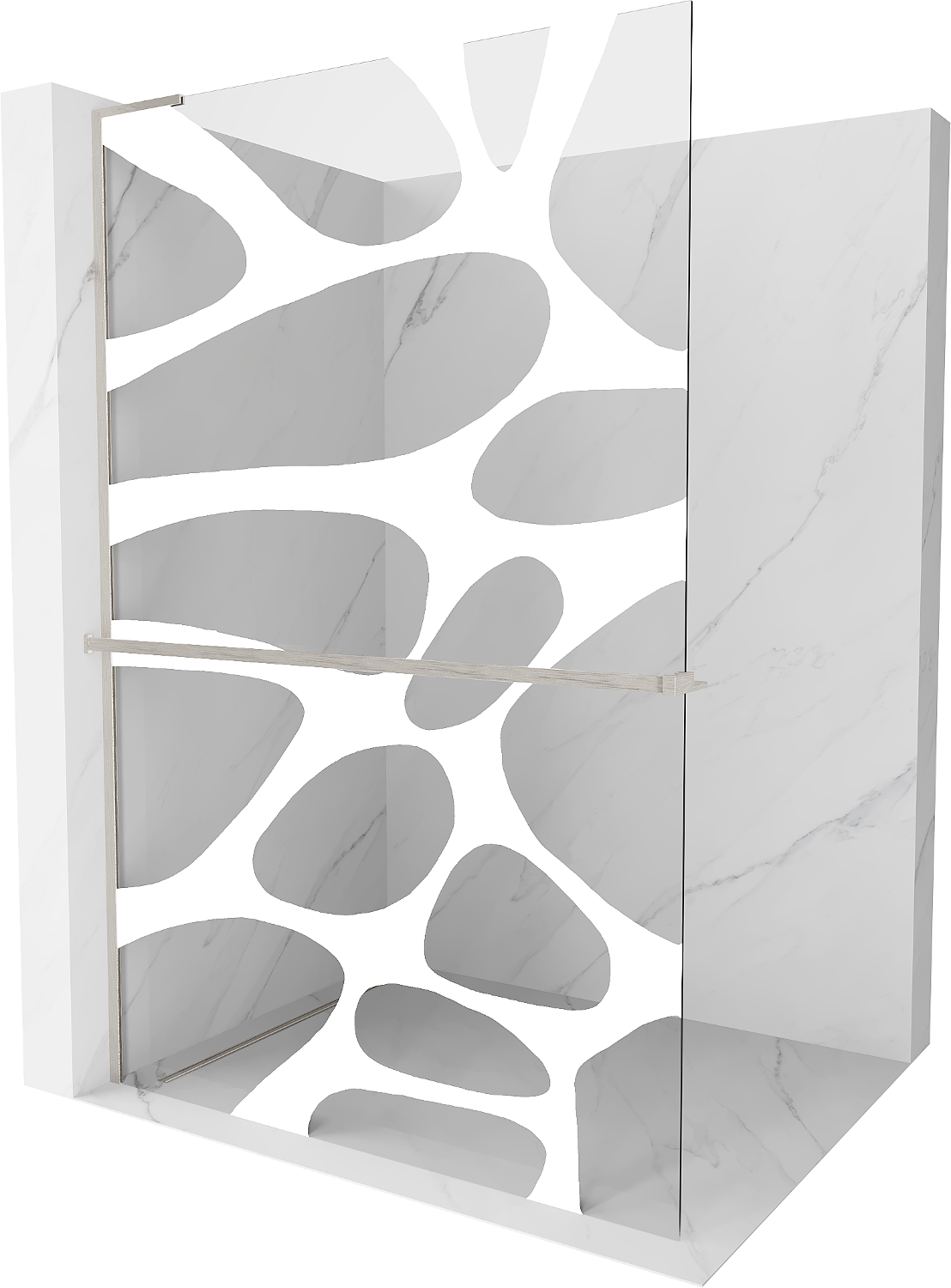 Mexen Kioto+ L ścianka prysznicowa z półką Walk-in 110 x 200 cm, biały wzór, nikiel szczotkowany - 800-110-123-97-97