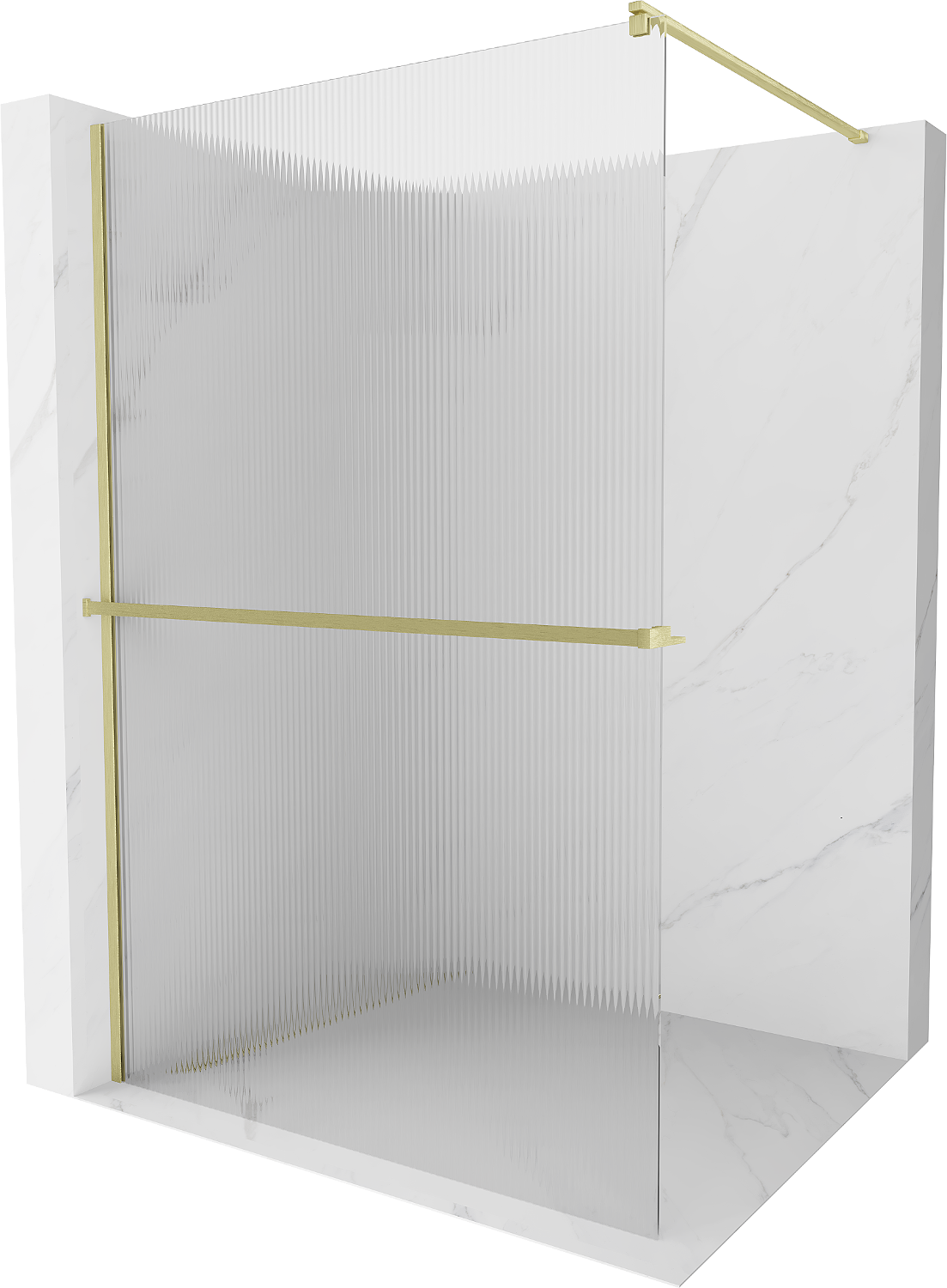 Mexen Kioto+ ścianka prysznicowa z półką Walk-in 100 x 200 cm, prążki, złota szczotkowana - 800-100-121-55-09