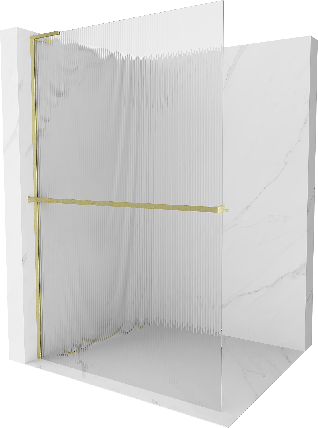 Mexen Kioto+ L ścianka prysznicowa z półką Walk-in 80 x 200 cm, prążki, złota szczotkowana - 800-080-123-55-09