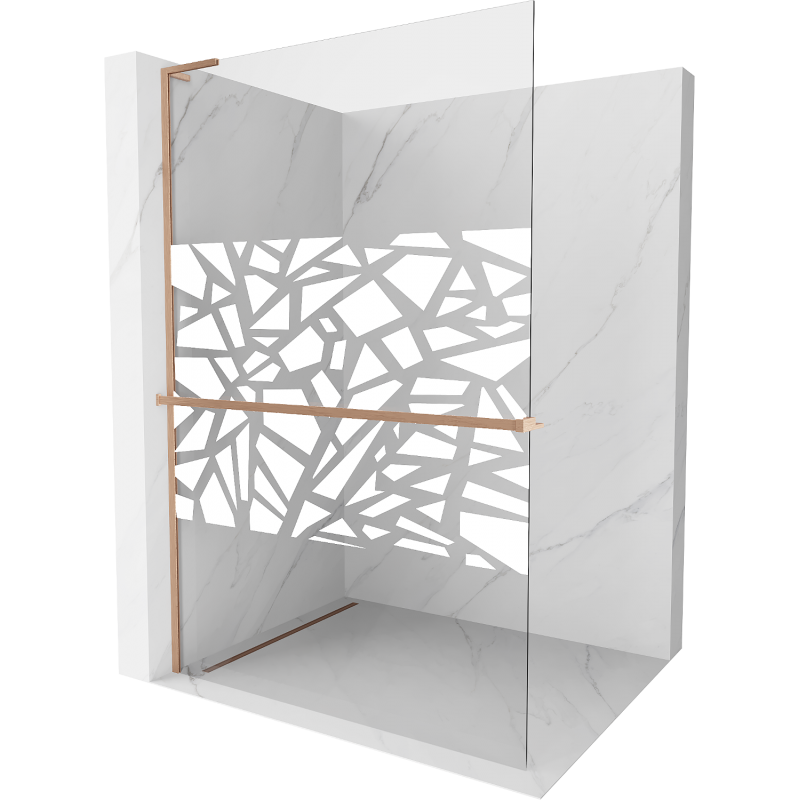 Mexen Kioto+ L ścianka prysznicowa z półką Walk-in 90 x 200 cm, biały wzór, miedź szczotkowana - 800-090-123-65-85
