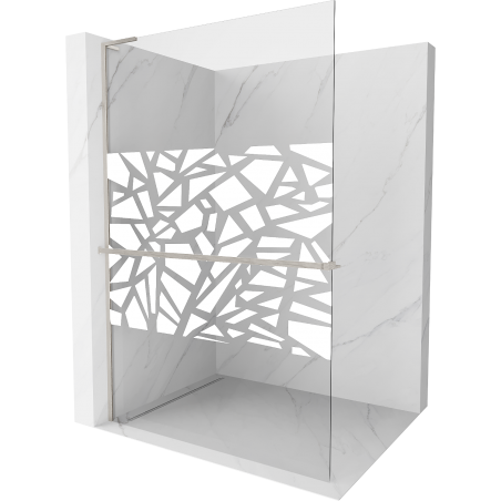 Mexen Kioto+ L ścianka prysznicowa z półką Walk-in 100 x 200 cm, biały wzór, nikiel szczotkowany - 800-100-123-97-85