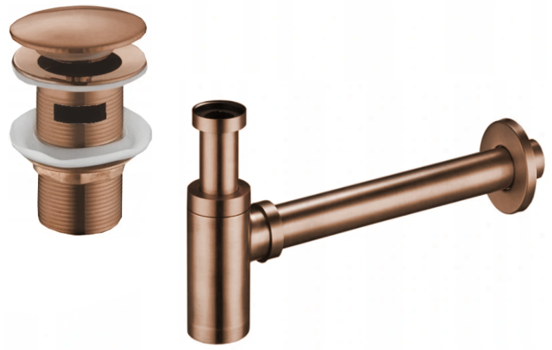Mexen półsyfon umywalkowy okrągły z korkiem klik-klak, z przelewem, różowe złoto - 7992050-60