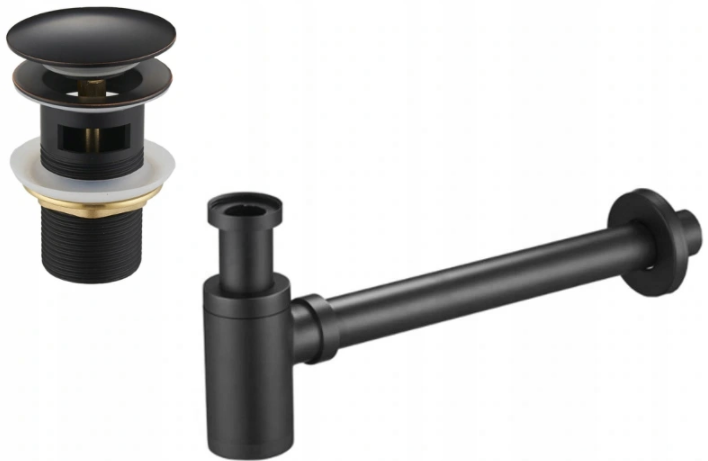 Mexen półsyfon umywalkowy okrągły z korkiem ceramicznym klik-klak, z przelewem, czarny antyczny - 7992050-79