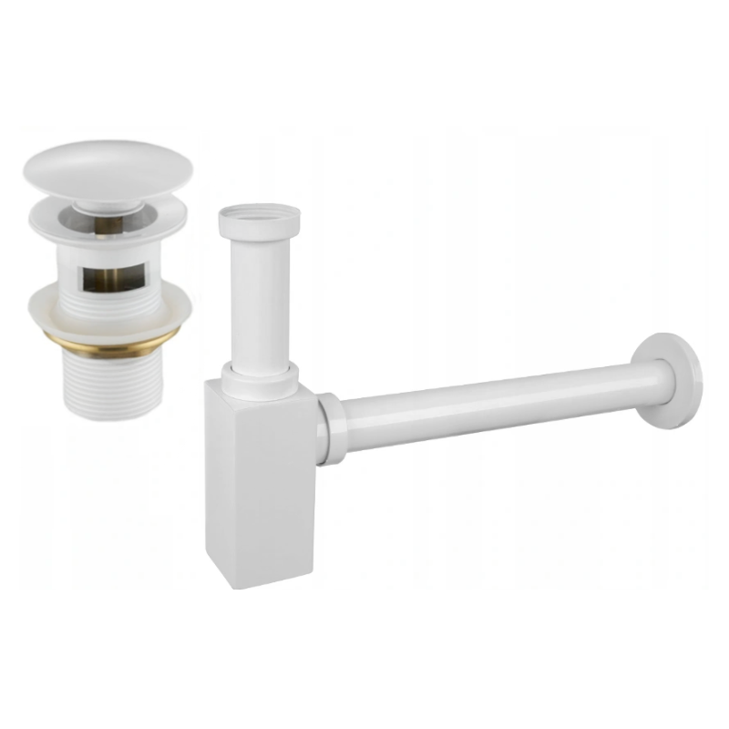 Mexen półsyfon umywalkowy kwadratowy z korkiem klik-klak, z przelewem, biały - 7992060-20