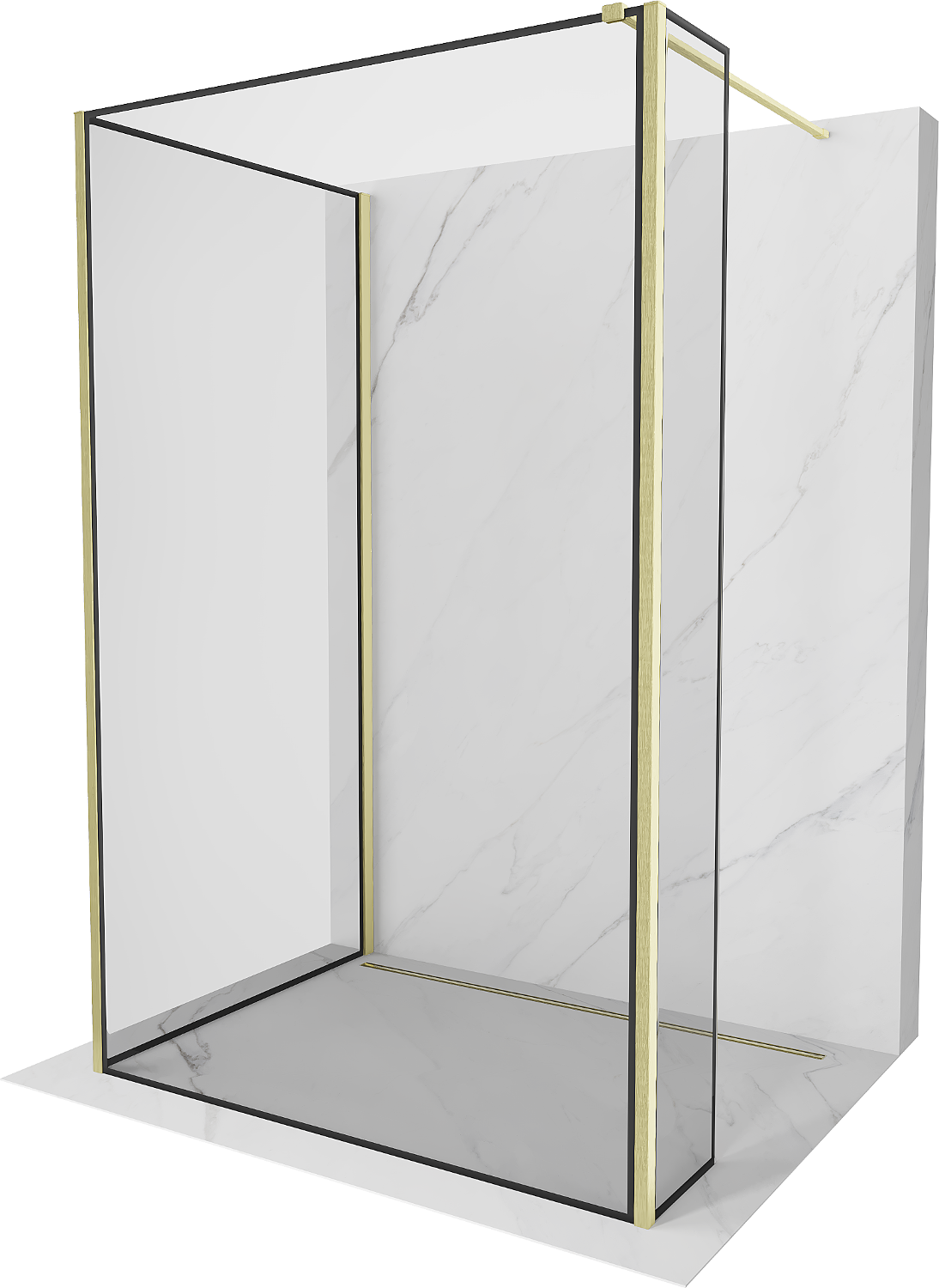 Mexen Kioto ścianka prysznicowa Walk-in 110 x 80 x 30 cm, czarny wzór, złota szczotkowana - 800-110-080-221-55-70-030