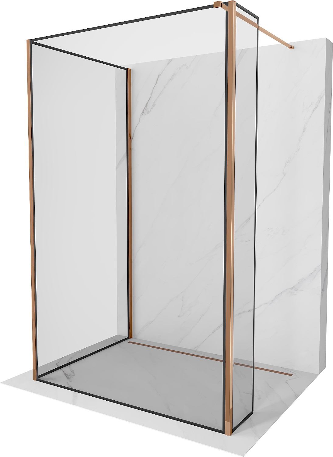 Mexen Kioto ścianka prysznicowa Walk-in 140 x 70 x 30 cm, czarny wzór, różowe złoto - 800-140-070-221-60-70-030