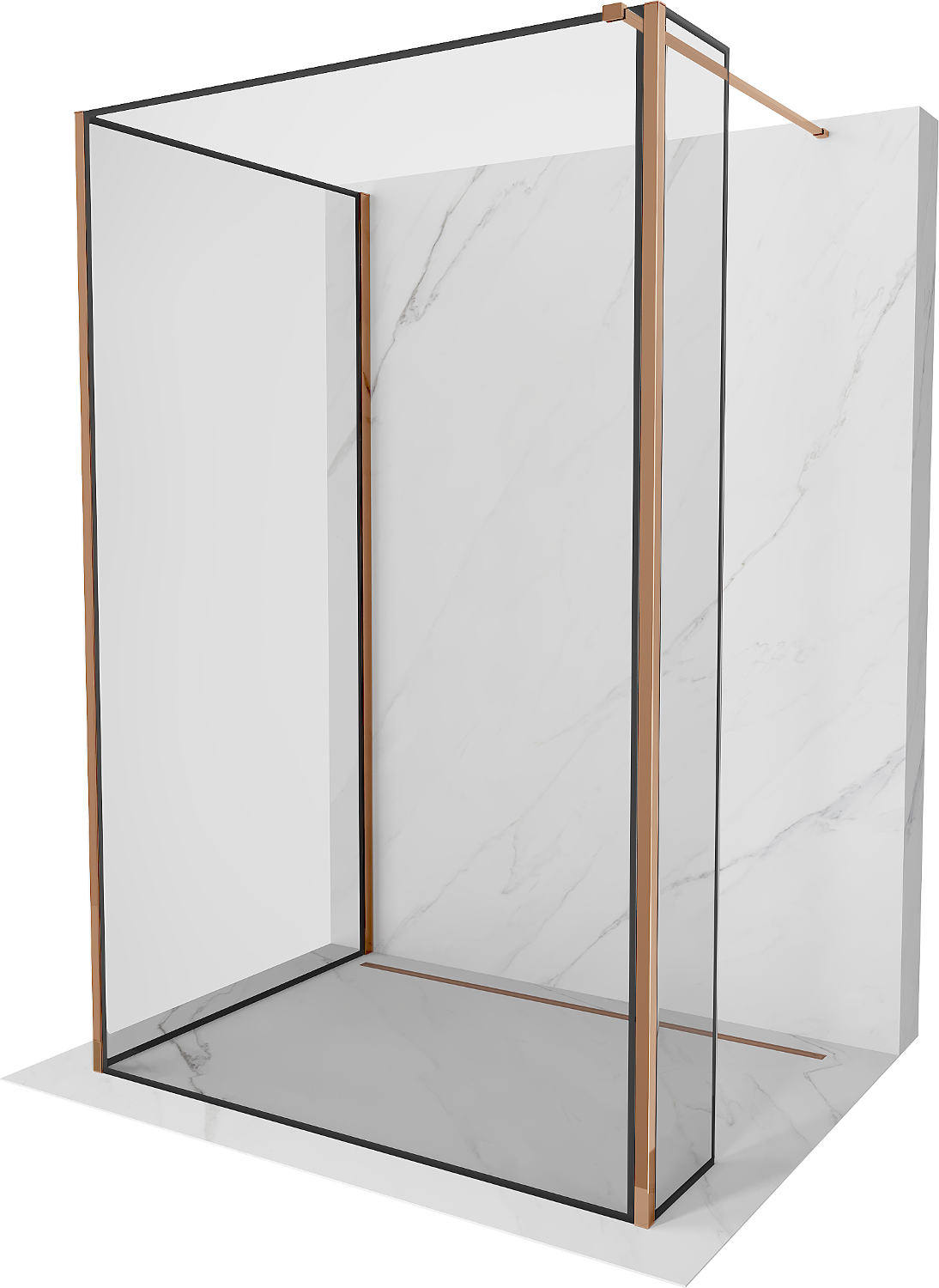 Mexen Kioto ścianka prysznicowa Walk-in 140 x 80 x 40 cm, czarny wzór, różowe złoto - 800-140-080-221-60-70-040