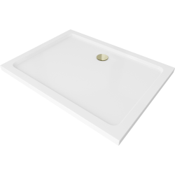 Mexen Flat brodzik prostokątny slim 140 x 100 cm, biały, syfon złoty - 40101014G