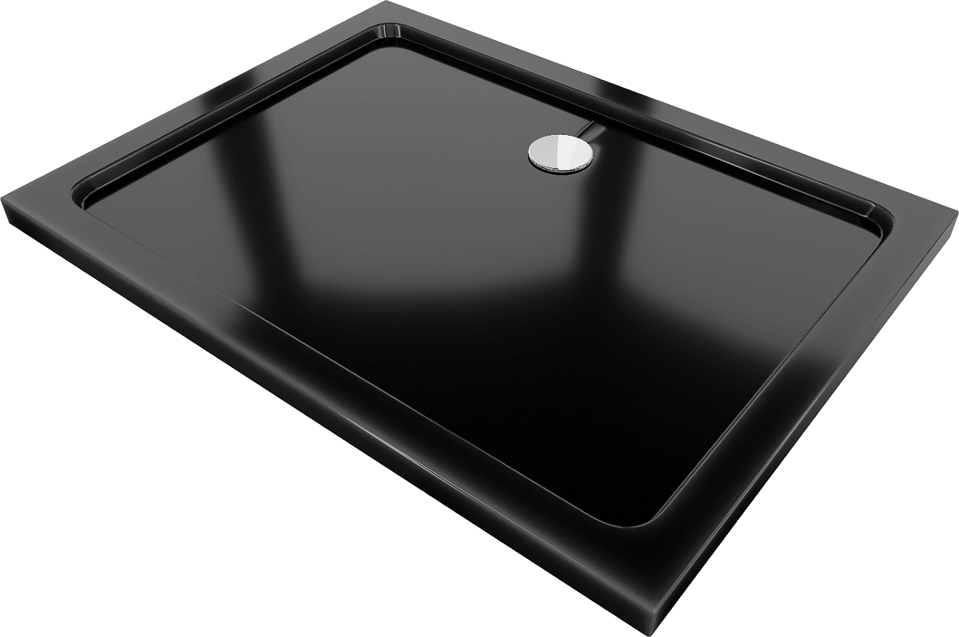 Mexen Flat brodzik prostokątny slim 100 x 90 cm, czarny, syfon chrom - 40709010