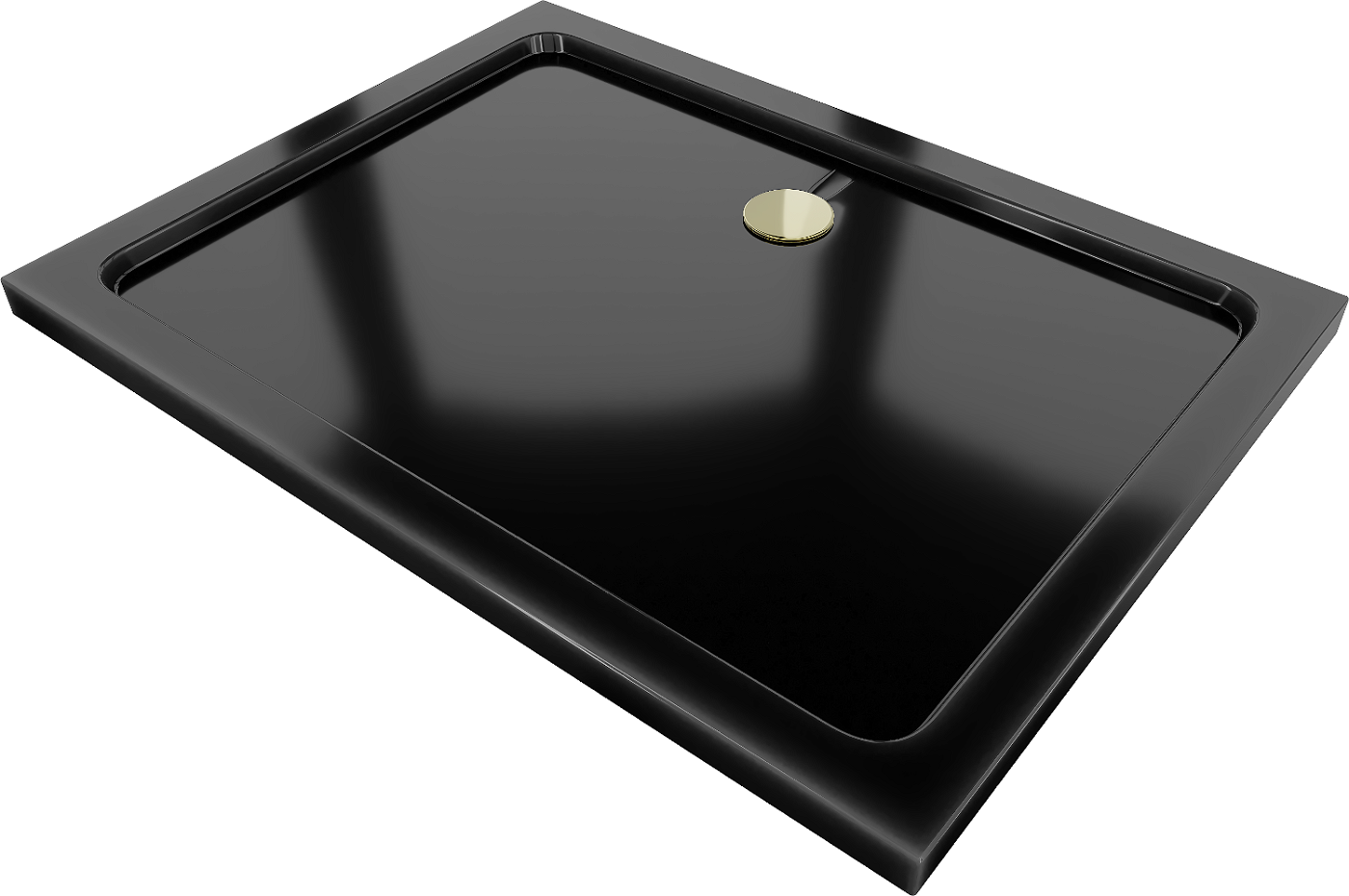 Mexen Flat brodzik prostokątny slim 100 x 80 cm, czarny, syfon złoty - 40708010G
