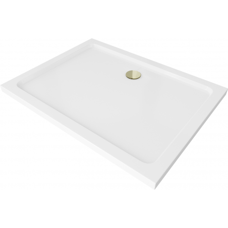Mexen Flat brodzik prostokątny slim 110 x 70 cm, biały, syfon złoty - 40107011G