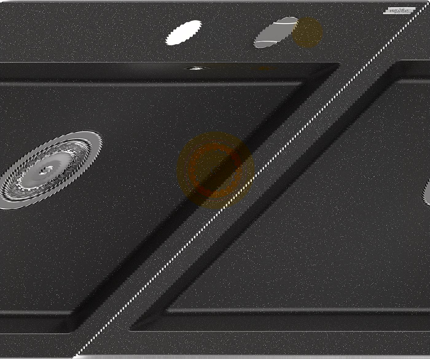 Mexen Elix zlewozmywak granitowy 1-komorowy 600 x 500 mm, czarny/srebrny metalik, syfon złoty - 6525601005-73-G