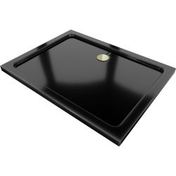 Mexen Flat brodzik prostokątny slim 110 x 100 cm, czarny, syfon złoty - 40701011G