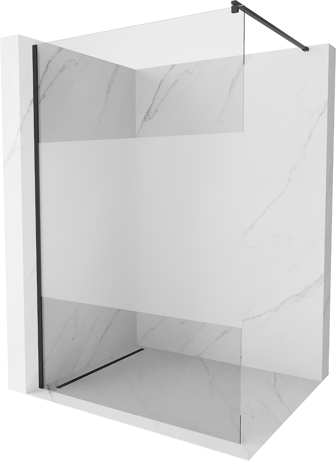 Mexen Kioto ścianka prysznicowa Walk-in 120 x 200 cm, transparent/szron 8 mm, czarna - 800-120-101-70-35