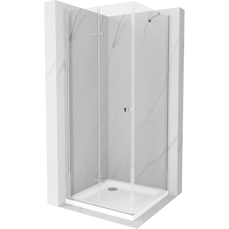Mexen Lima kabina prysznicowa składana 90 x 90 cm, transparent, chrom + brodzik Flat - 856-090-090-01-00-4010