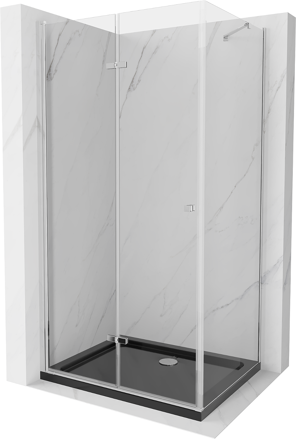 Mexen Lima kabina prysznicowa składana 100 x 80 cm, transparent, chrom + brodzik Flat, czarny - 856-100-080-01-00-4070