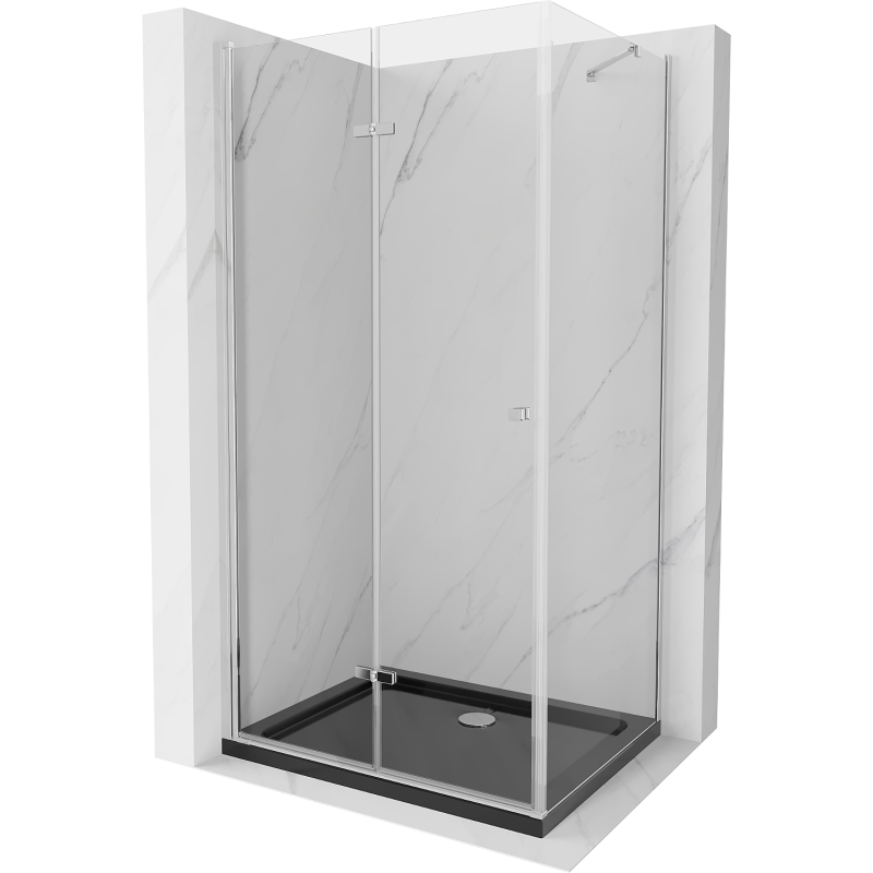 Mexen Lima kabina prysznicowa składana 90 x 120 cm, transparent, chrom + brodzik Flat, czarny - 856-090-120-01-00-4070