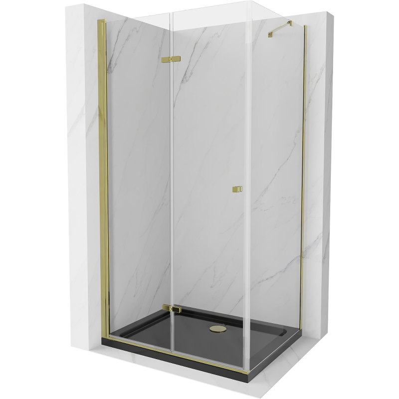 Mexen Lima kabina prysznicowa składana 90 x 100 cm, transparent, złota + brodzik Flat, czarny - 856-090-100-50-00-4070G