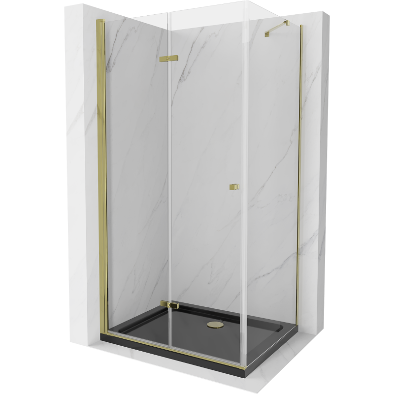 Mexen Lima kabina prysznicowa składana 100 x 80 cm, transparent, złota + brodzik Flat, czarny - 856-100-080-50-00-4070G