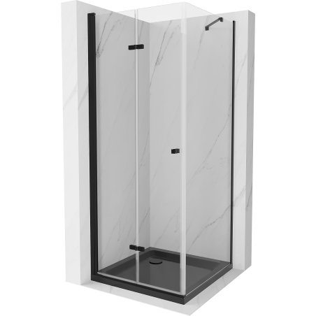 Mexen Lima kabina prysznicowa składana 80 x 80 cm, transparent, czarna + brodzik Flat, czarny - 856-080-080-70-00-4070B