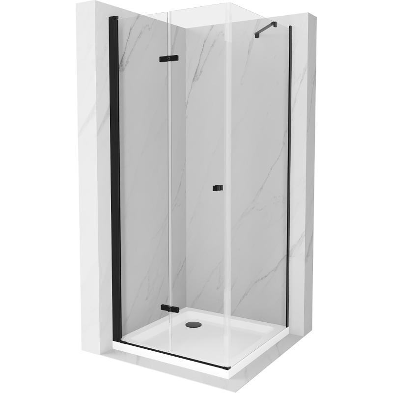 Mexen Lima kabina prysznicowa składana 70 x 70 cm, transparent, czarna + brodzik Flat, biały - 856-070-070-70-00-4010B