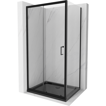 Mexen Apia kabina prysznicowa rozsuwana 130 x 80 cm, transparent, czarna + brodzik Flat, czarny - 840-130-080-70-00-4070B