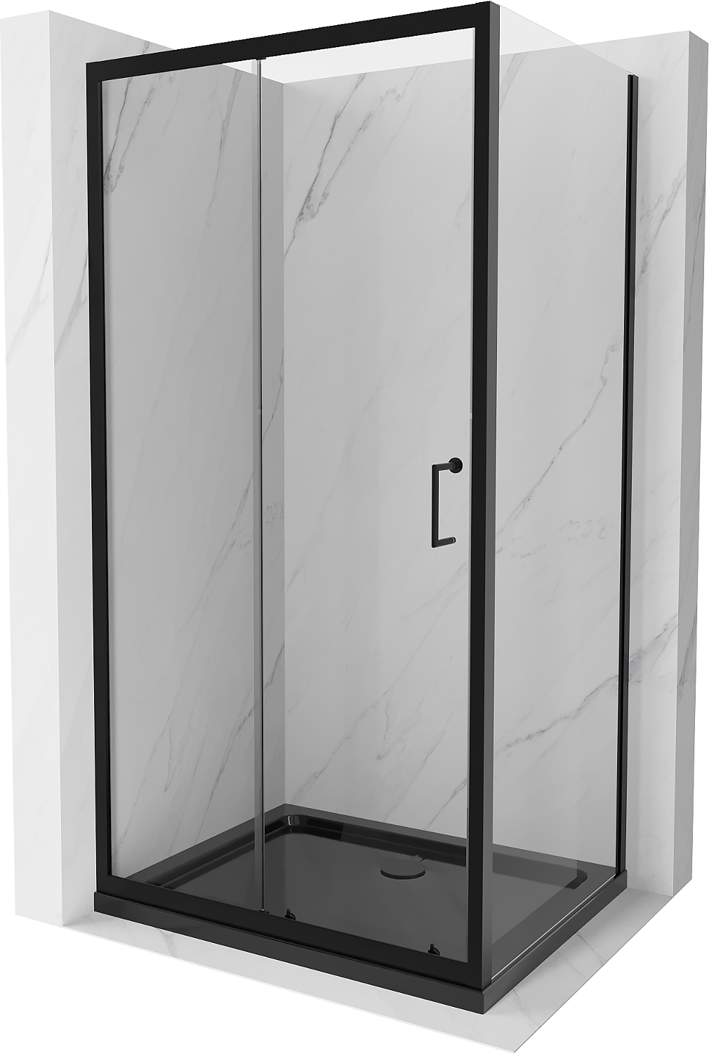 Mexen Apia kabina prysznicowa rozsuwana 120 x 80 cm, transparent, czarna + brodzik Flat, czarny - 840-120-080-70-00-4070B